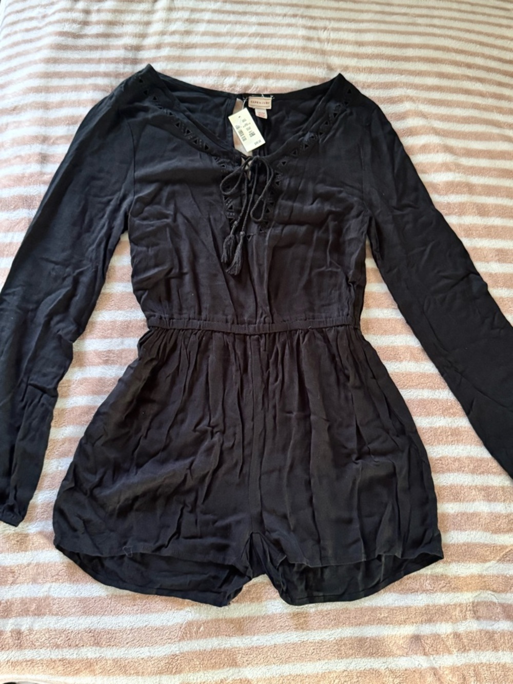 Cape Juby Black Lace-Up V-Neck Top